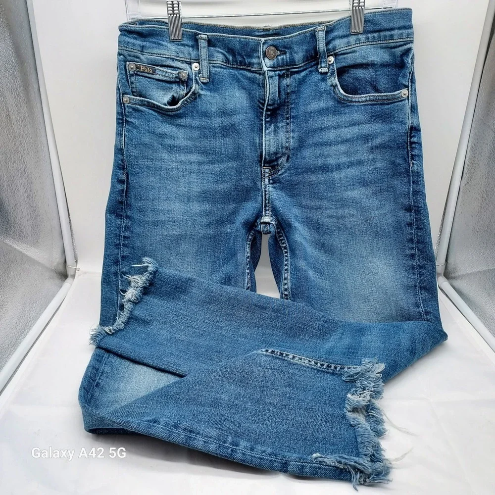 Polo‎ Ralph Lauren The Tompkins Mid Rise Skinny Jeans Blue Distressed Size 30